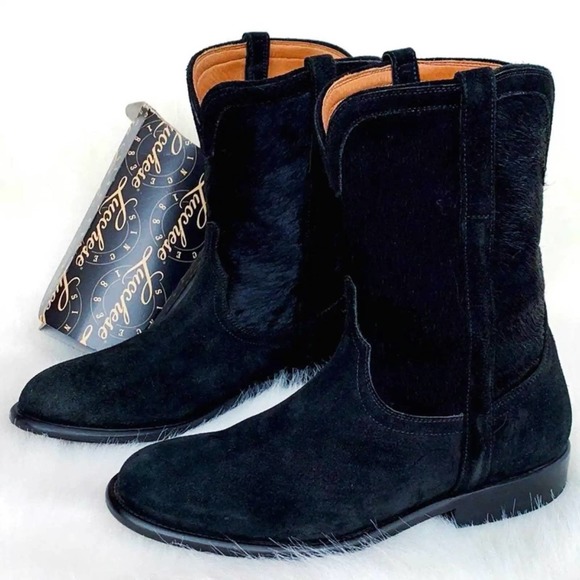 LUCCHESE Calf Hair On Western Roper Black Cowboy Boots Size 7 - Picture 3 of 7